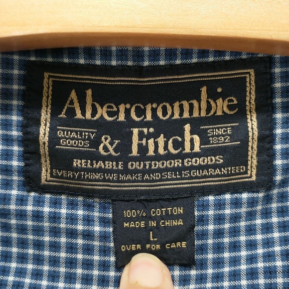 Abercrombie & Fitch Men's Button-Down Shirt Blue White Large Long Sleeve Check - Picture 9 of 12